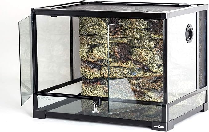 REPTI ZOO 34 Gallon Large Reptile Glass Terrarium Tank with Foam Backgrounds,Double Hinge Door with Screen Ventilation Reptile Terrarium 24" x 18" x 18"(Knock-Down)