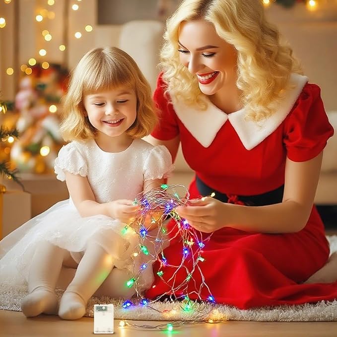 Fairy Lights Battery Operated String Lights 16.4ft 50LED Flashing and Constant Light Waterproof Silver Wire for Christmas DIY Party Wedding Decoration (Multicolor, 4 Pack)