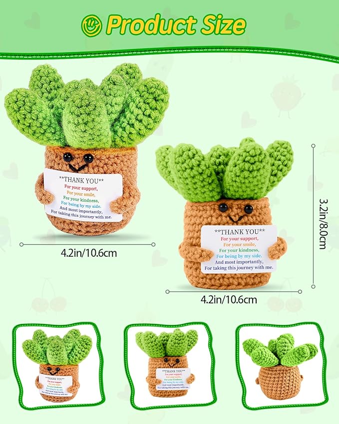 JELUTAR Crochet Positive Succulent Plant Thank You Gifts for Birthday Easter Mother's Day, Emotional Uplifting Gifts for Women Men Mom Dad Friends Wife Coworkers Cute Funny Decors (Thank You)