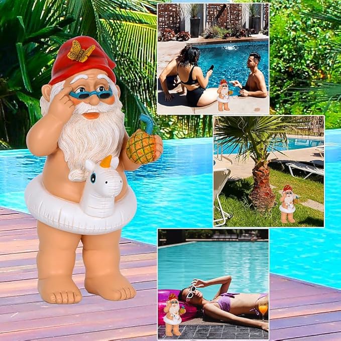 Mood Lab Garden Gnome with Unicorn - Funny Gnome Statue - 9 Inch Tall Lawn Figurine - for Outdoor or House Decor