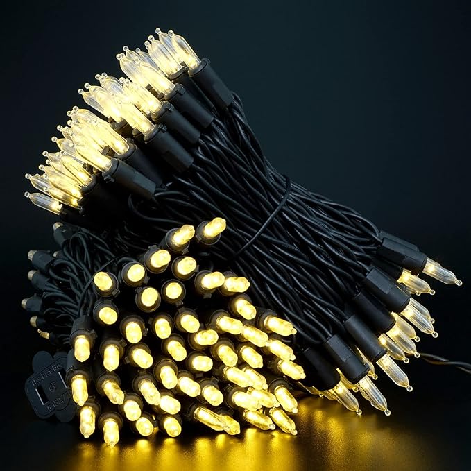 YULETIME 200 Warm White LED Christmas Lights with Black Wire, Pack of 2 Strands 33 Feet 100 Lights UL Certified Holiday String Light Set