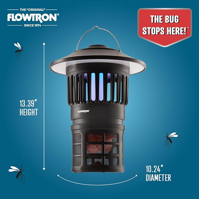 Flowtron Bug Trap Lantern | 2-in-1 UV Mosquito Trap & LED Camping Lantern, 21000 Sq Ft Coverage, 4000mAh Rechargeable Battery, Cordless Insect Trap with Fan for Patio Backyard Indoor Outdoor