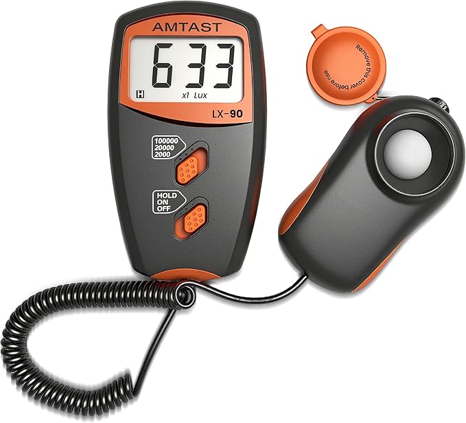AMTAST Digital LUX Meter Digital Indicator UV Meter Light Meter with LCD Display Luxmeter for 0-100,000 Lux Range High Ambient Light Meter with Backlight (Model LX-90)