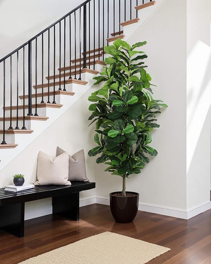 FLOWORLD Fiddle Leaf Fig Tree 7ft Tall Artificial Tree in Plastic Pot Fake Ficus Lyrata Plants with 184 Decorative Fiddle Leaves Faux Fig Trees for Home Office Living Room Decor Indoor Outdoor