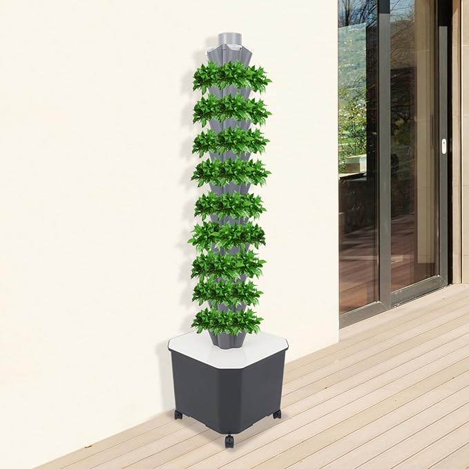 Hydroponic Growing System, 50-Plant Vegetable Planter Tower with Wheels, Outdoor Indoor Garden Vertical Planter Germination Kit with Water Pump, Intelligent Water Circulation & Timer Function