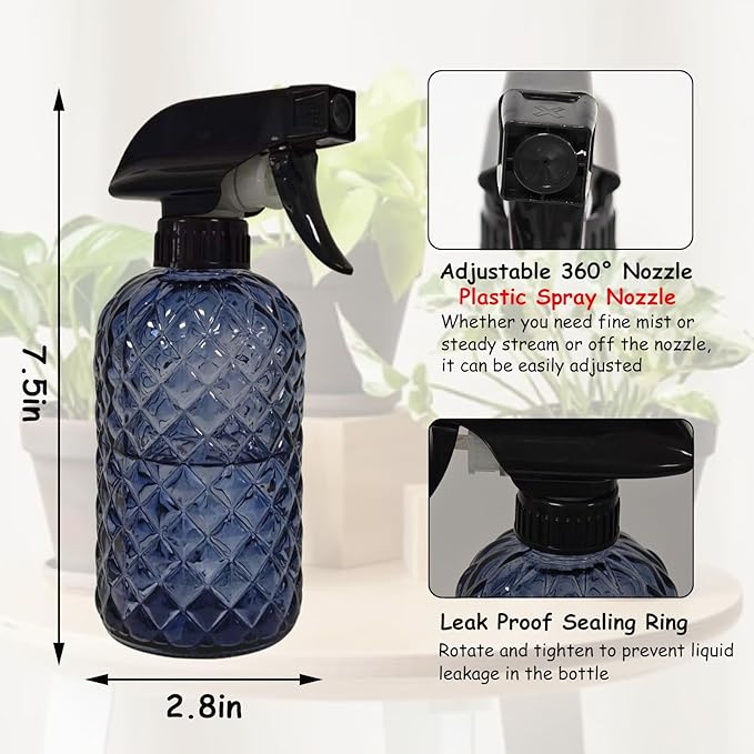 Glass Plant Mister Bottle, 13.5oz Refillable Water Spray Bottle with Adjustable Mist Nozzle for Indoor Flowers, Outdoor Gardening, Cleaning, Hair and Pets Care(Grayish Blue)