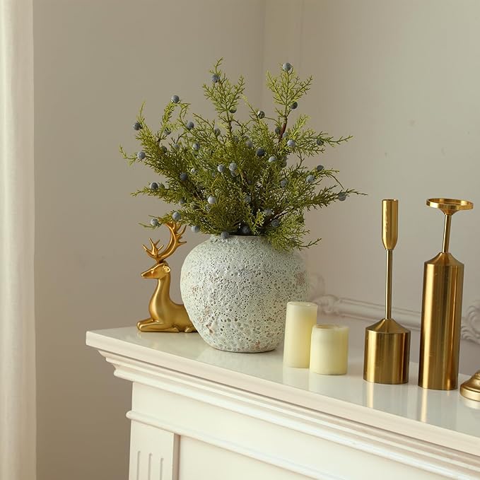 Giegxin 3 Pcs 18 Inch Artificial Juniper Cedar Sprays and Berries Branch Faux Cedar Stems Weather Resistant Christmas Greenery for Holiday Winter Ornament Crafts Wreath Garland