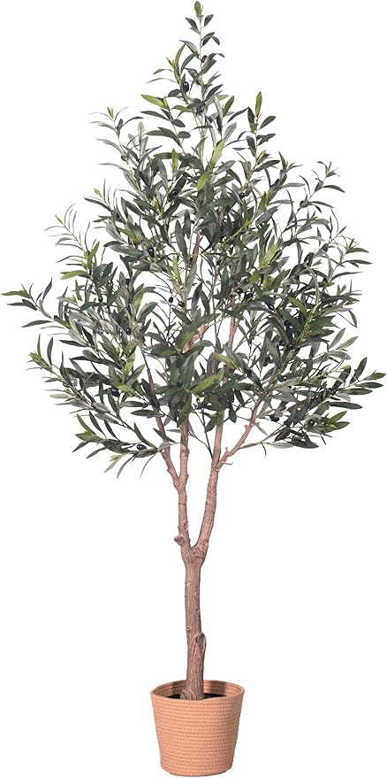 HAIHONG Olive Tree Artificial Plant 6FT,Artificial Olive Tree Mediterranean Silk Screened Broad-leaved Olive Tree with Realistic Fruit, Lifelike Plant Nordic Style Home Aesthetic Hotel Decor