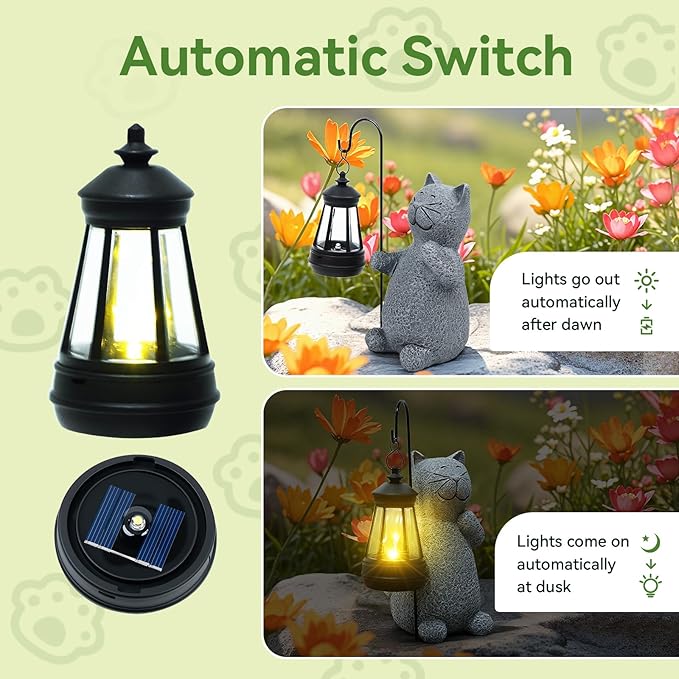 ArtCredit Solar Cat Garden Statues with LED Lights, Outdoor Decor for Patio Yard Balcony - Unique Housewarming Birthday Gifts for Women Mom Grandma