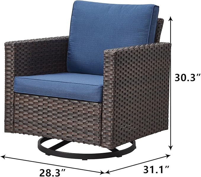 Outdoor Patio Swivel Rocker Chairs - Single Wicker Patio Swivel Rocking Chair with Waterproof Wicker,Comfortable Cushions and Sturdy Metal Frame for Outside Porch Deck Backyard(Brown/Blue/1PC)