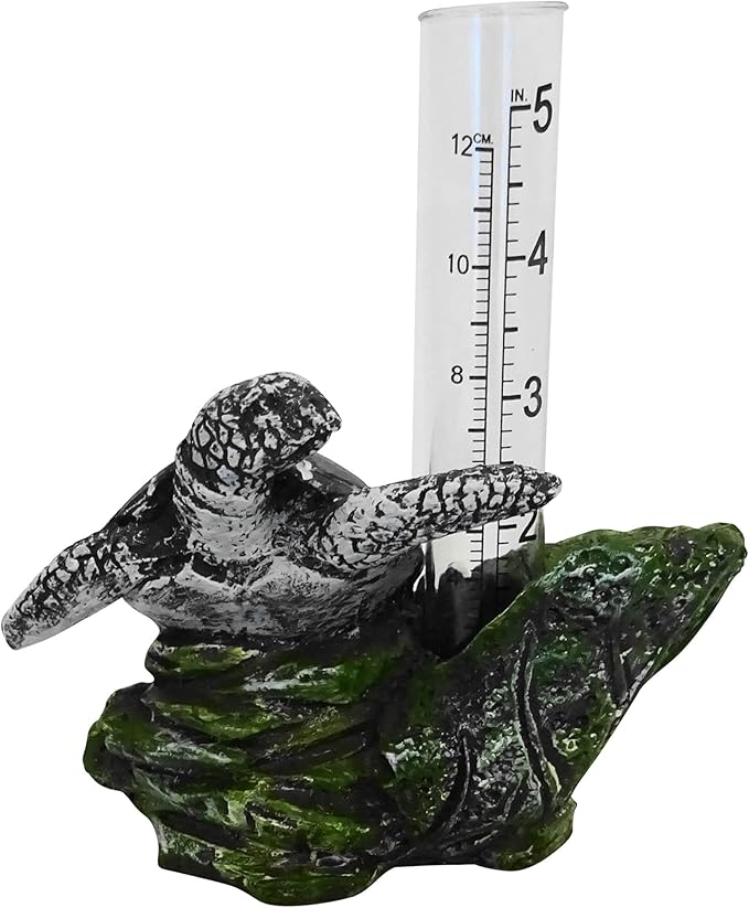 The Crabby Nook Small Rain Gauge Outdoor Garden Decor Guage for Deck or Yard Rain Water Catcher Gages Outdoors (Sea Turtle)