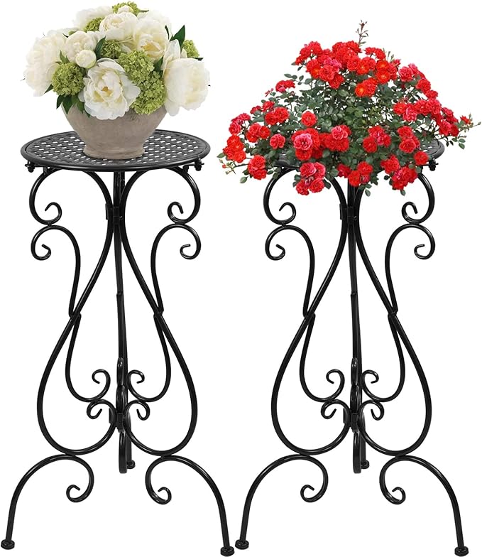 NAKUPE Metal Plant Stands Indoor Outdoor, Heavy Duty Flower Pot stand 22.5 inch Tall, Planter Pedestal Holder Rack for Patio Garden Porch Corner House Deck, 2 Pack(Black)