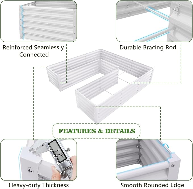 A ANLEOLIFE 3 Set U-Shaped Galvanized Raised Garden Beds Outdoor,6x6x1.5ft Large Metal Planter Box for Planting Vegetables Flowers Herb, Anti-Rust & Easy-Setup, Antique White