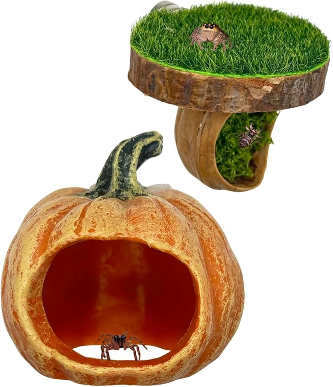 Jumping Spider Enclosure Accessories, Pumpkin Decor Hideout and Platform, Habitat Hide House for Spiders - Small Pets Furniture