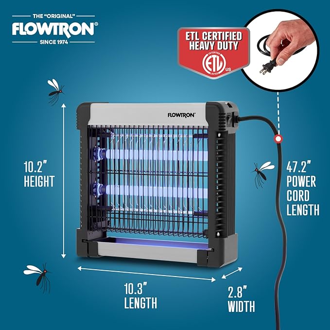 Flowtron Indoor Bug Zapper: 3000V Electric Insect Killer & Mosquito Trap - 300 Sq Ft Coverage - 12W Dual UV Light Fly Zapper for Kitchen, Bedroom, RV & Restaurant - Safe Gnat & Moth Killer