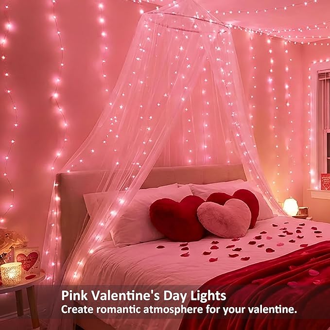 BrizLabs Smart Fairy String Lights, 66ft 200 LED WiFi Pink & White Valentine's Day Fairy Lights App Control, Dimmable Rainbow Christmas Lighting, Music Sync Xmas Lighting Work with Alexa & Google Home
