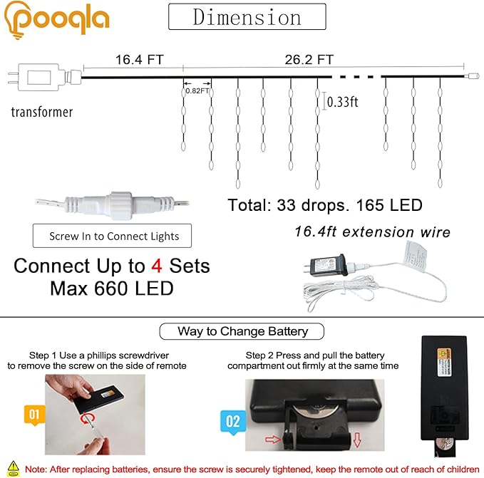 Color Changing Icicle Lights with Remote, 34 Colors Christmas Outdoor Decoration, 165 LED 26.2 FT RGB Waterproof Hanging String Lights for Roof Window Home Party Easter Valentine's Day Decorations