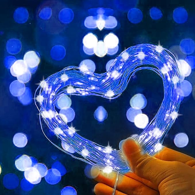LAMPHOME Fairy Lights Plug in, 33Ft 100 LEDs Waterproof Twinkle Firefly Lights, Adaptor Included, Starry String Lights for Wedding Indoor Outdoor Christmas Patio Garden Decoration, Blue