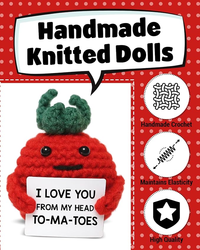 WEZADUK Positive Emotional Support Crochet Tomato, Funny I Love You Gifts for Husband Wife Mom Dad, Anniversary Birthday Gift Ideas, Mini Handmade Crochet Tomato Decor