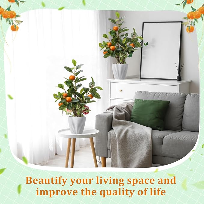 2 Pack Artificial Orange Potted Plants 19.7 Inches Fake Orange Tree Simulation Realistic Fruit Plant with Pot Faux Tree Indoor Decoration for Home Office Living Room Table Desk