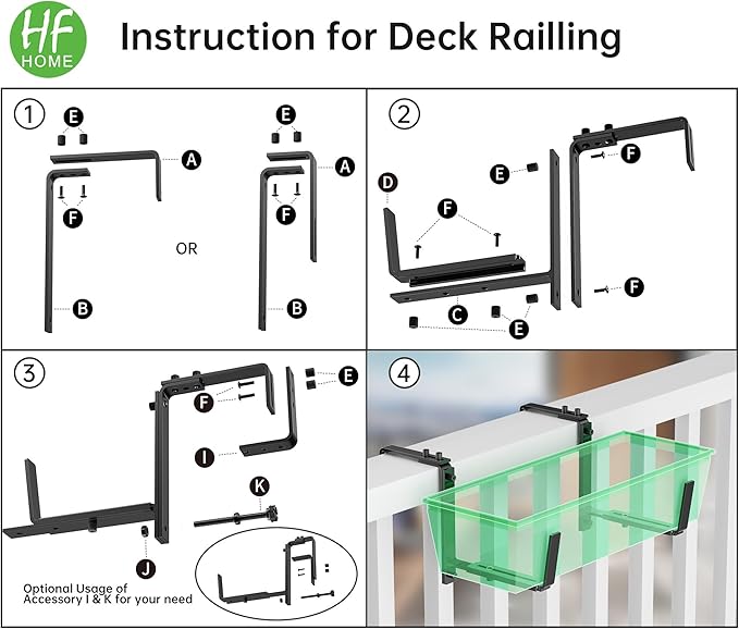 HFHOME 2PCS Adjustable Planter Box Brackets, Brackets for Window Boxes Planters Hanging Flower Box Holders, Heavy Duty Wall Mount Holder for Windowsills, Garden, Fences, and Balcony - Black