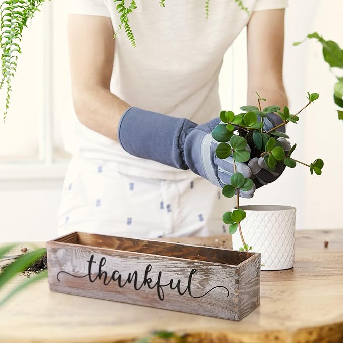 Patelai 1 Pcs 15.7inch Centerpiece Table Decorations Wood Planter Rectangular Planter Decorative Window Planters Rustic Wooden Box Floral Natural Centerpieces for Wedding Decor(Thankful Style)