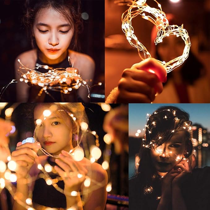 CYLAPEX 6 Pack Warm White Fairy Lights String Battery Operated Fairy Lights Firefly Lights LED Starry String Lights 7ft 20 LEDs Silvery Copper Wire for Christmas DIY Decoration Costume Wedding Party