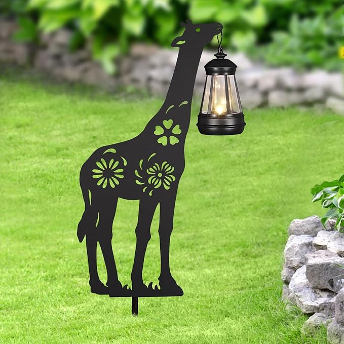 2Pack Solar Outdoor Garden Lights Stakes Solar Metal Flower Giraffe Lawn Deco Statue Patio, Outdoor Decor, Garden Decorations, Lawn Ornaments