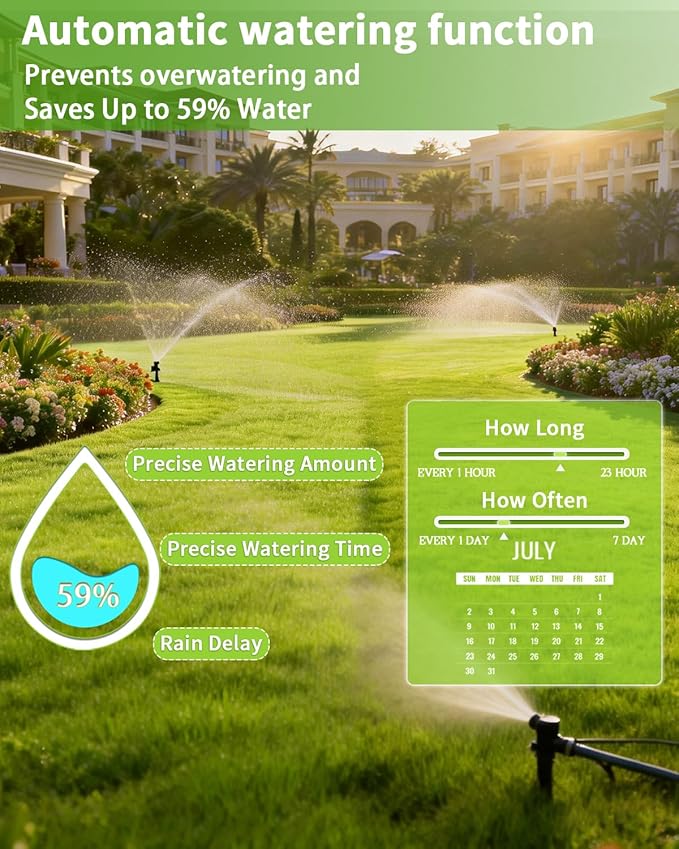 Smart Sprinkler Timer, 2-Zone Programmable Water Hose Timer with Rain Delay & Manual Mode, Outdoor Irrigation System for Garden, Lawn, Yard, Patio Drip Watering (Brass)