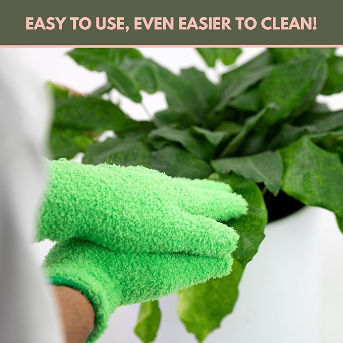 Mossify Microfiber Gloves for Plant Dusting – Reusable & Washable Plants Leaf Cleaning Gloves for Houseplants & Indoor Gardening, Soft & Absorbent Plant Dusting Glove for Windows, Dust Mitt - Green
