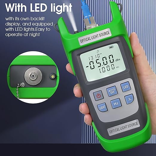 A-D1315 Optical Light Source, Optical Fiber Tester Single Mode Dual Wavelength 1310nm 1550nm 270Hz 1000Hz 2000Hz SC/FC/ST/LC Interface Fiber Optic Light Source with LED Lighting with LC Adapter