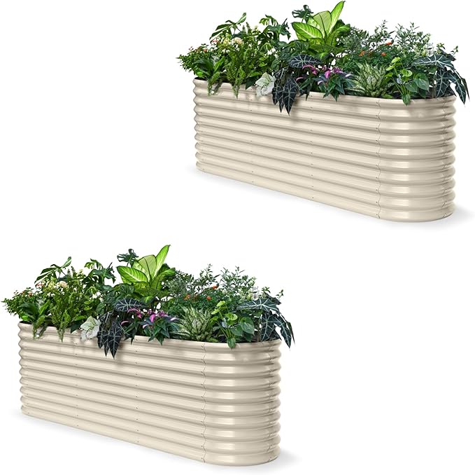2-Pack 30" Extra Tall Galvanized Raised Garden Bed, 8x2x2.5 ft Metal Planters for Outdoor Plants, Heavy Duty Flower Bed for Vegetable, Garden Bed Outdoor Large Planter Box - Sand Beige
