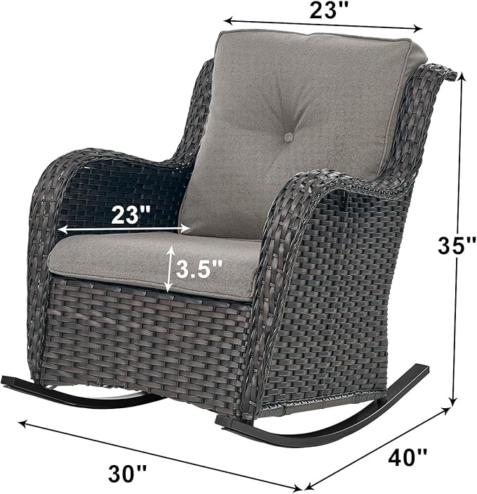 Rilyson Patio Chairs Outdoor Rocking Chair - 2 Piece Wicker Rattan Rocker Chairs Set with High Back and Deep Seating for Porch Deck Garden Backyard(Brown/Grey)