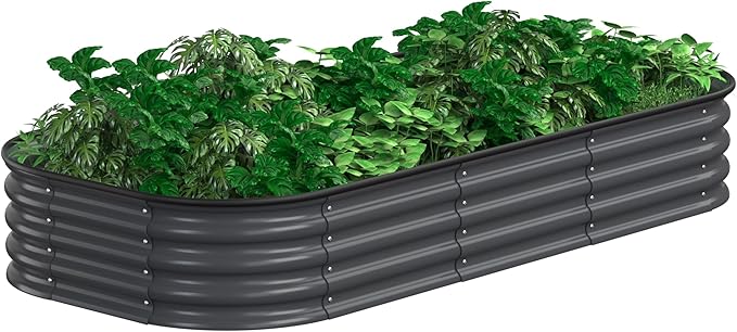 BlueWish 6x3x1FT Metal Raised Garden Bed, 11.2” H Raised Garden Bed with Bottomless Design, Rubber Edges, Many-in-1 Modular Planter Box for Backyard, Garden, Patio, Gray