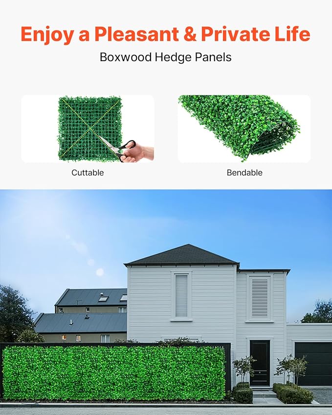 VEVOR Artificial Boxwood Panel 6pcs, 20 x 20 in 1.6 in Sun Protected Boxwood Hedge Wall Panels, Artificial Grass Backdrop Green Fake Wall for Privacy Fence Decor Indoor Outdoor Garden Backyard