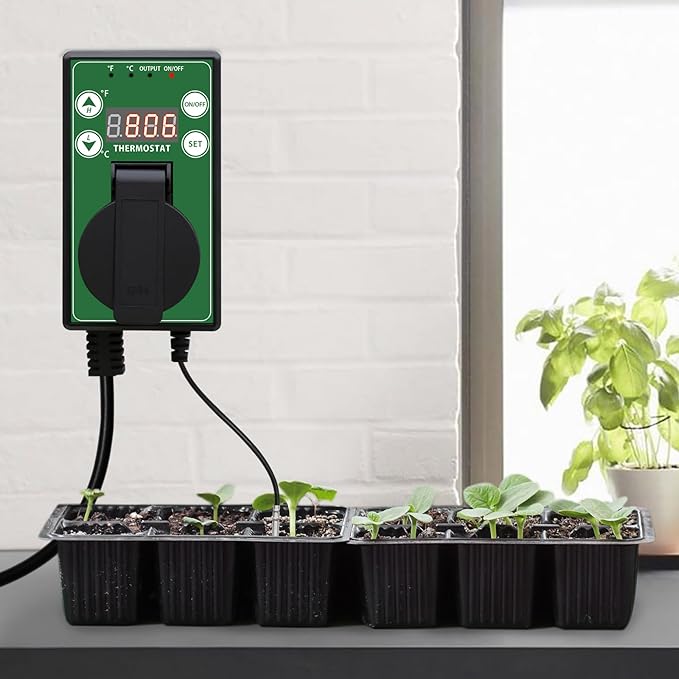 EAGLE PEAK Digital Heat Mat Thermostat Controller -4 to 108 °F for Heat Mat, Greenhouse, Heater Fan, Seedling, Germination, Fermentation and Reptiles, 15A/1500W, 1 Pack