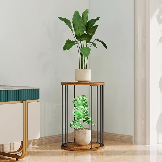 Leinade Plant Stand Indoor,small plant stool,Flower Pot Corner stand holder,Mid Century Heavy Duty Metal Tall Home Decor,Modern Round End Table,Small Rustic Display Stand for Living Room,Bedroom(Brown,18In)