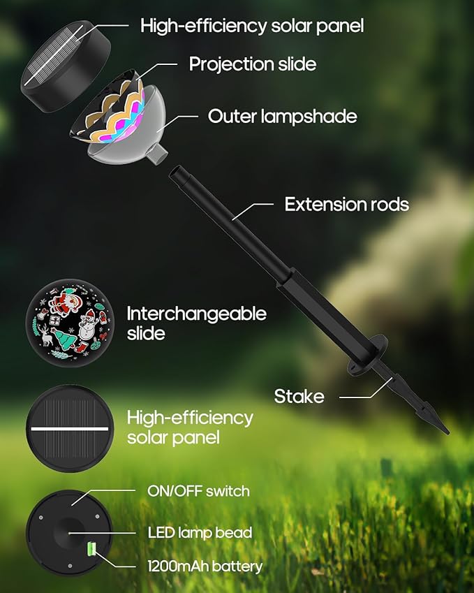 Solar Pathway Lights 8Pack, 1200mAh Solar Garden Lights 2 Themes (Flower & Christmas), Height-Adjustable, Waterproof LED Outdoor Projection Lights for Yard Lawn Backyard Walkway Landscape Decorative