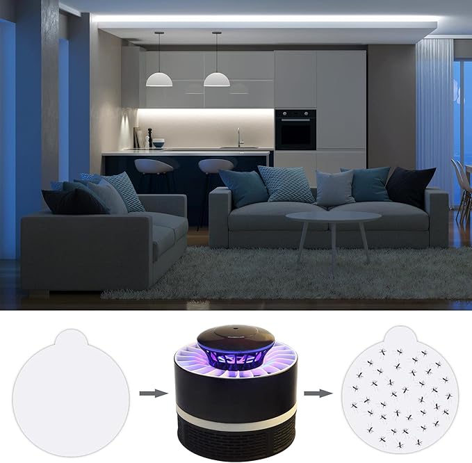 48 Pack Insect Trap Refillable Glue Boards Round Sticky Fruit Fly Trap Mosquito Fly Killer Pest Control Traps for Mosquitoes Fruit Flies Gnats Moths Fits Most Models Indoor Outdoor Lamp