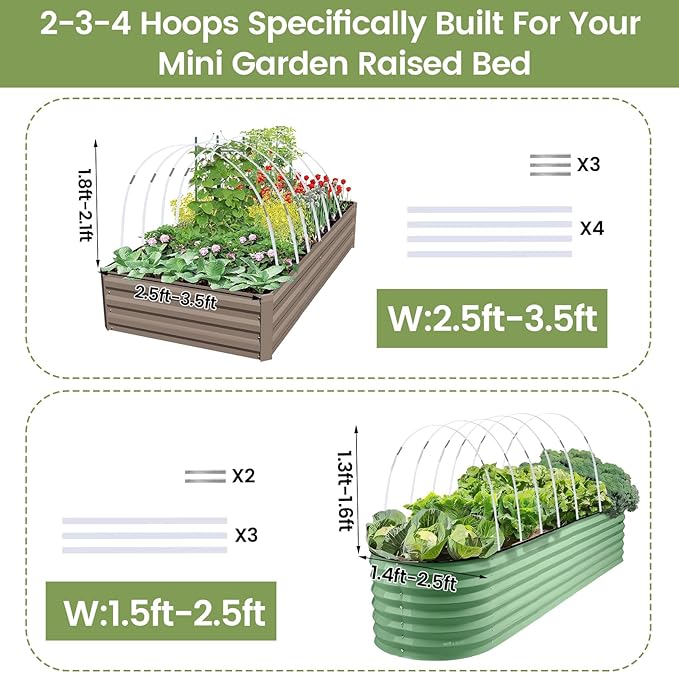 Greenhouse Hoops 120pcs, Sunwuk Garden Hoops for 1-3.5ft Wide Raised Bed, 30 Sets of 5.6ft Long Super Bendable Fiberglass Support Hoops Frame, Mini Greenhouse Flat for Row Cover (S Size)