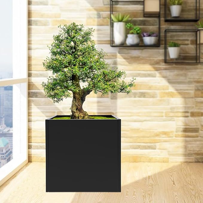 Steel Planter Box Metal Square Indoor Outdoor Planter Box for Outdoor Plants Large Planters Cube Heavy Duty Flower Pot Commercial Residential for Home Garden Deck Porch Patio (Black, 26 x 26 x 26 in)