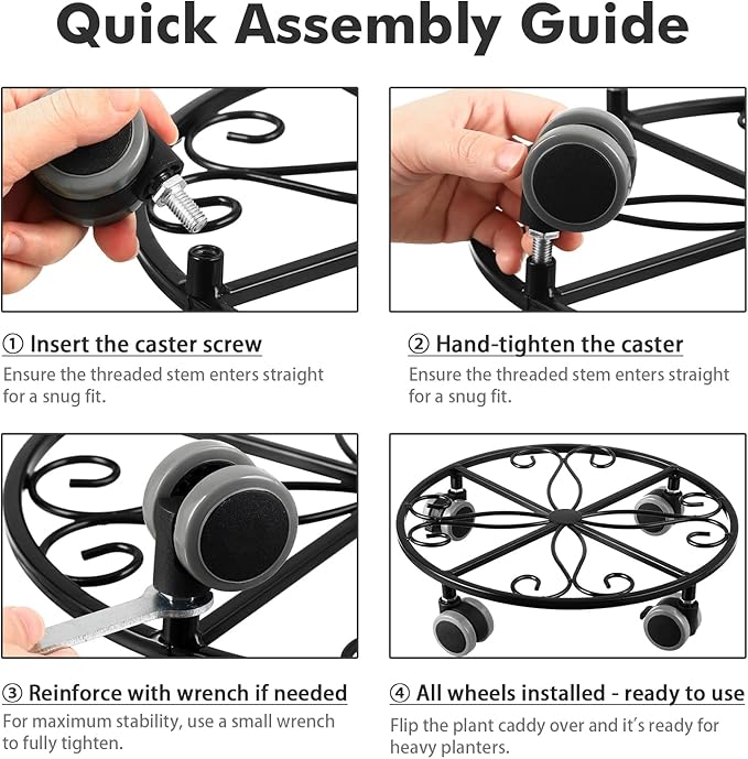 8 Pack Plant Caddy with Wheels Heavy Duty 11.8 Inches Metal Plant Stand with Wheels Plant Dolly Rolling Plant Stand Plant Roller with Casters for Indoor and Outdoor (8, Black)