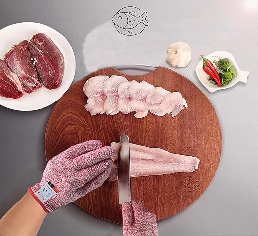 Cutting Gloves, 1 Pairs of Cut Resistant Gloves Food Grade, Cut Resistant Gloves for Kitchen, Oyster Shucking, Fish Fillet Processing, Carving Wood and Gardening(Medium-Red)