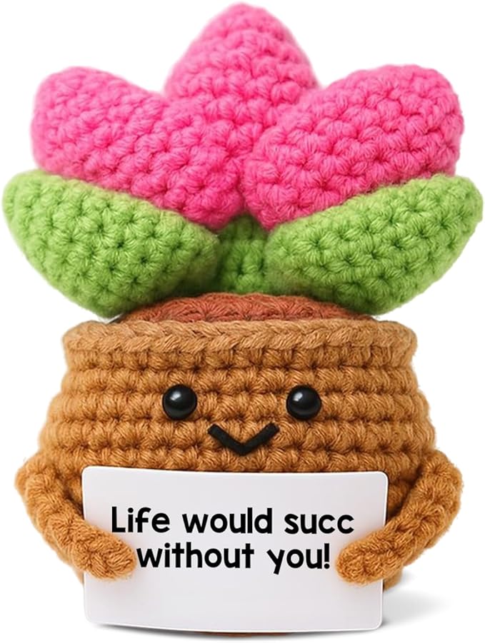 WEZADUK Positive Emotional Support Crochet Plants, Funny Succulent Gifts for Women Men Plant Lovers, Birthday Gift Ideas, Mini Handmade Crochet Succulent Decor