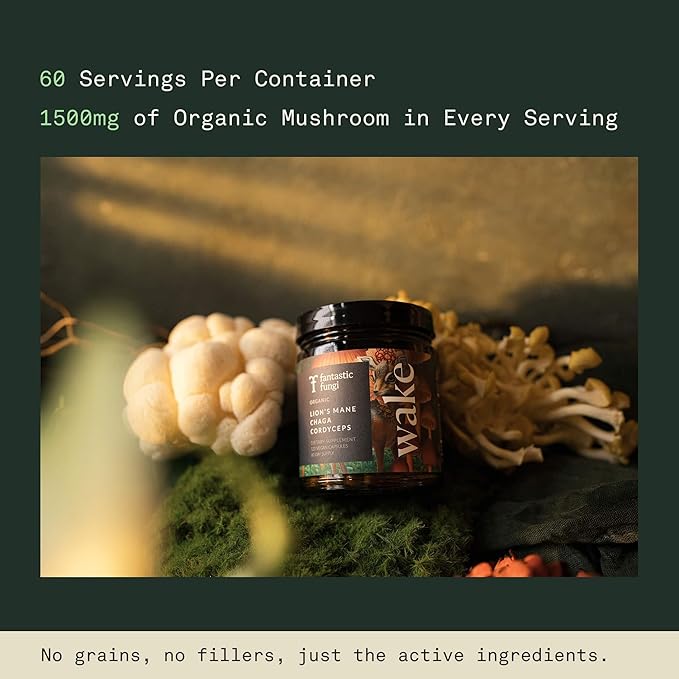 Fantastic Fungi Lions Mane Mushroom, Cordyceps Mushroom & Chaga Supplement - Focus, Energy & Brain Support Adaptogenic Capsules - 100% USDA Organic Complex, Vegan, 120 Capsules (2-Month Supply)