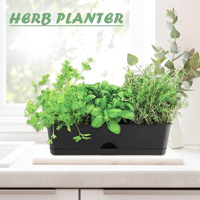 2-Pack Large Window Boxes Planters 16 Inch Rectangle Plant Box Rectangular Planters for Outdoor and Indoor Plants Plastic Windowsill Planter for Herbs Vegetable Flowers Long Window Sill Planters