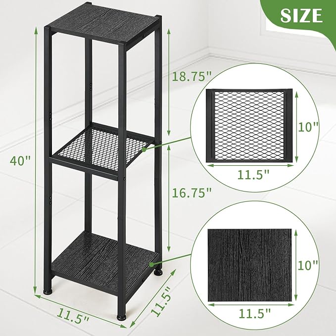 Dipion Extra Tall Plant Stand Indoor,40 Inch Plant Stands,3 Tier Metal Plant Stand with Heavy Duty Wood and Metal Mesh Shelf,Black