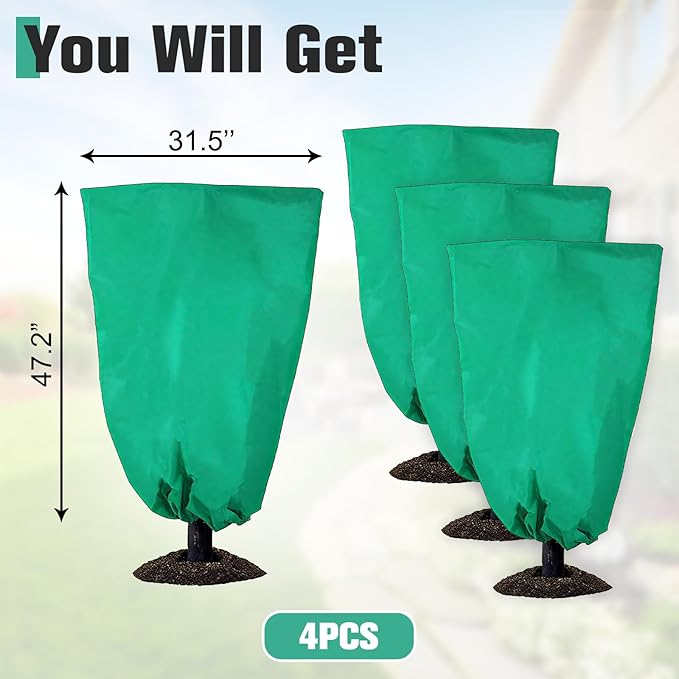 Winter Plant Covers Freeze Protection- 4 Pack 31" x 47" Winter Frost Covers with Zipper & Drawstring,Thickened Frost Cloth Blankets for Outdoor Plants,Tree,Potted,Shrub,Anti-Freeze & Animal Protection