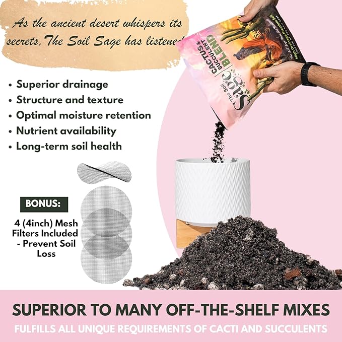 The Soil Sage Cactus & Succulent Potting Mix - 5 Dry Quarts Premium Gritty Fast Draining Soilless Potting Mix for Cactus, Succulents, Jade, Aloe Vera - Healthy Roots - Made in USA
