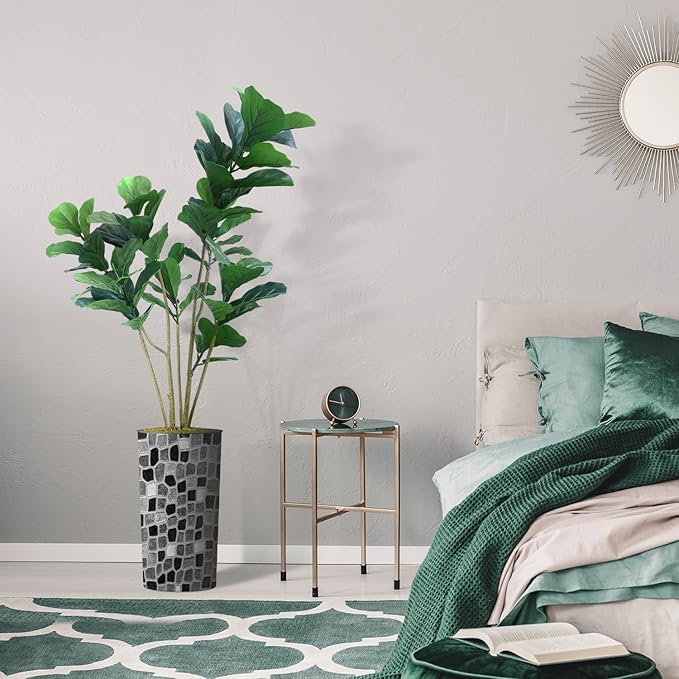 Artificial Tree in Modern Geometric Pattern Planter, Fake Ficus Lyrata Silk Tree for Indoor and Outdoor Home Decoration - 66" Overall Tall (Plant Pot Plus Tree)